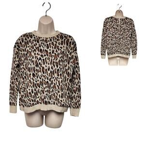 H&M Leopard Animal Print Round Neck Long Sleeve Brown Knit Sweater Size Small